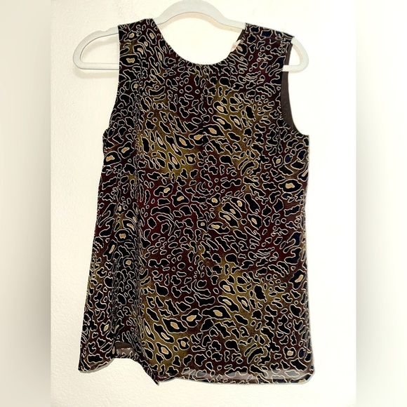 Tory Burch women’s brown animal print silk tank blouse 6  luxury office formal - Picture 1 of 9